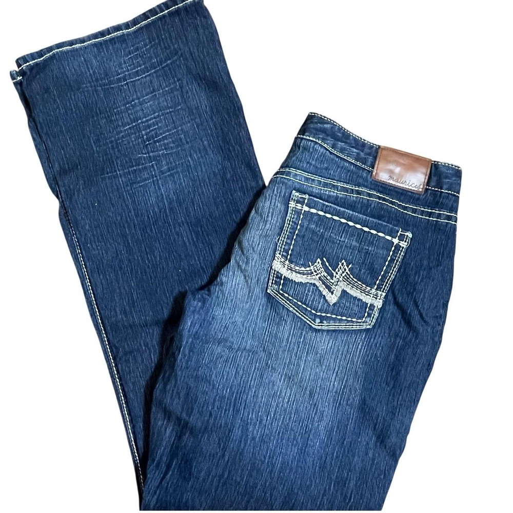 Maurices Womens 7/8 RGL Dark Wash Contrast Stitch Bootcut Jeans Blue Stretch